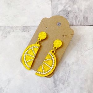 Painted Lemon Slice Fruit Dangle Stud Earrings